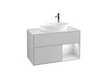 Villeroy und Boch Finion Waschtischunterschrank F901MTGJ 100cm, Abdeckplatte white matt, Regale White matt lacquer, Light grey matt