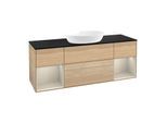 Villeroy und Boch Finion Waschtischunterschrank FD02HHPC 120cm, Abdeckplatte black matt, Regale sand matt lacquer, Oak Veneer