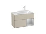 Villeroy und Boch Finion Waschtischunterschrank F901GJHH 100cm, Abdeckplatte white matt, Regale Light grey matt lacquer, Sand Matt Lacquer