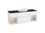 Villeroy und Boch Finion Waschtischunterschrank FD02HHGF 120cm, Abdeckplatte black matt, Regale sand matt lacquer, Glossy white lacquer
