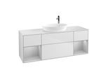 Villeroy und Boch Finion Waschtischunterschrank F981GJMT 160cm, Abdeckplatte white matt, Regale Light grey matt lacquer, White matt lacquer
