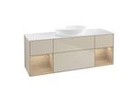 Villeroy und Boch Finion Waschtischunterschrank FD01PCHH 120cm, Abdeckplatte white matt, Regale Oak Veneer, Sand Matt Lacquer