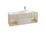 Villeroy und Boch Finion Waschtischunterschrank F981PCHH 160cm, Abdeckplatte white matt, Regale Oak Veneer, Sand Matt Lacquer