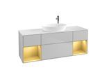 Villeroy und Boch Finion Waschtischunterschrank F981HFGJ 160cm, Abdeckplatte white matt, Regale Gold matt lacquer, Light grey matt