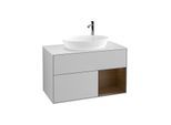Villeroy und Boch Finion Waschtischunterschrank F901GNGJ 100cm, Abdeckplatte white matt, Regale Walnut Veneer, Light grey matt