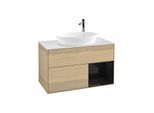 Villeroy und Boch Finion Waschtischunterschrank F901PHPC 100cm, Abdeckplatte white matt, Regale Glossy black lacquer, Oak Veneer