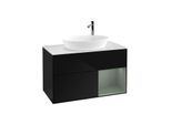 Villeroy und Boch Finion Waschtischunterschrank F901GMPH 100cm, Abdeckplatte white matt, Regale Olive matt lacquer, Glossy Black Lacquer