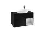 Villeroy und Boch Finion Waschtischunterschrank G902GJPH 100cm, Abdeckplatte black matt, Emotion, Regale Light grey matt lacquer, Glossy Black Lacquer