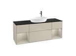 Villeroy und Boch Finion Waschtischunterschrank F982HHHH 160cm, Abdeckplatte black matt, Regale sand matt lacquer, Sand Matt Lacquer