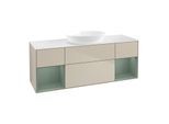 Villeroy und Boch Finion Waschtischunterschrank FD01GMHH 120cm, Abdeckplatte white matt, Regale Olive matt lacquer, Sand Matt Lacquer