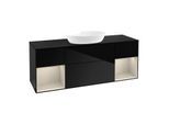 Villeroy und Boch Finion Waschtischunterschrank FD02HHPH 120cm, Abdeckplatte black matt, Regale sand matt lacquer, Glossy Black Lacquer