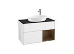 Villeroy und Boch Finion Waschtischunterschrank F902GNGF 100cm, Abdeckplatte black matt, Regale Walnut Veneer, Glossy white lacquer