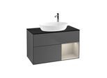 Villeroy und Boch Finion Waschtischunterschrank F902HHGK 100cm, Abdeckplatte black matt, Regale sand matt lacquer, Anthracite matt