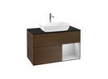 Villeroy und Boch Finion Waschtischunterschrank G782GJGN 100cm, Abdeckplatte black matt, Emotion, Regale Light grey matt lacquer, Walnut veneer
