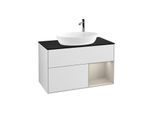 Villeroy und Boch Finion Waschtischunterschrank F902HHMT 100cm, Abdeckplatte black matt, Regale sand matt lacquer, White matt lacquer