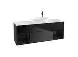 Villeroy und Boch Finion Waschtischunterschrank F981PHPD 160cm, Abdeckplatte white matt, Regale Glossy black lacquer, Black matt lacquer
