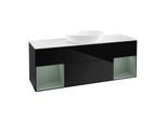 Villeroy und Boch Finion Waschtischunterschrank FD01GMPH 120cm, Abdeckplatte white matt, Regale Olive matt lacquer, Glossy Black Lacquer