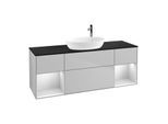 Villeroy und Boch Finion Waschtischunterschrank F982MTGJ 160cm, Abdeckplatte black matt, Regale White matt lacquer, Light grey matt