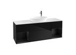 Villeroy und Boch Finion Waschtischunterschrank F981PDPH 160cm, Abdeckplatte white matt, Regale Black matt lacquer, Glossy Black Lacquer