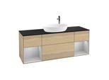 Villeroy und Boch Finion Waschtischunterschrank F982GJPC 160cm, Abdeckplatte black matt, Regale Light grey matt lacquer, Oak Veneer