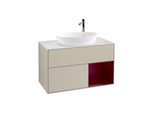 Villeroy und Boch Finion Waschtischunterschrank F901HBHH 100cm, Abdeckplatte white matt, Regale Peony matt lacquer, Sand Matt Lacquer