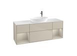 Villeroy und Boch Finion Waschtischunterschrank F981HHHH 160cm, Abdeckplatte white matt, Regale sand matt lacquer, Sand Matt Lacquer
