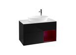 Villeroy und Boch Finion Waschtischunterschrank F901HBPH 100cm, Abdeckplatte white matt, Regale Peony matt lacquer, Glossy Black Lacquer