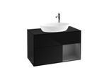 Villeroy und Boch Finion Waschtischunterschrank F902GKPH 100cm, Abdeckplatte black matt, Regale Anthracite matt lacquer, Glossy Black Lacquer