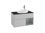 Villeroy und Boch Finion Waschtischunterschrank F902GMGJ 100cm, Abdeckplatte black matt, Regale Olive matt lacquer, Light grey matt