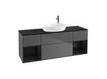Villeroy und Boch Finion Waschtischunterschrank F982PHGK 160cm, Abdeckplatte black matt, Regale Glossy black lacquer, Anthracite matt
