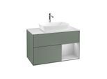 Villeroy und Boch Finion Waschtischunterschrank G781GJGM 100cm, Abdeckplatte white matt, Emotion, Regale Light grey matt lacquer, Olive Matt Lacquer