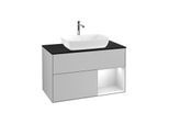 Villeroy und Boch Finion Waschtischunterschrank G782MTGJ 100cm, Abdeckplatte black matt, Emotion, Regale White matt lacquer, Light grey matt