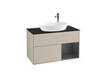Villeroy und Boch Finion Waschtischunterschrank F902HGHH 100cm, Abdeckplatte black matt, Regale Midnight matt lacquer, Sand Matt Lacquer
