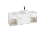 Villeroy und Boch Finion Waschtischunterschrank F981HHGF 160cm, Abdeckplatte white matt, Regale sand matt lacquer, Glossy white lacquer
