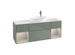 Villeroy und Boch Finion Waschtischunterschrank G981HHGM 160cm, Abdeckplatte white matt, Emotion, Regale sand matt lacquer, Olive Matt Lacquer