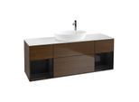 Villeroy und Boch Finion Waschtischunterschrank F981PHGN 160cm, Abdeckplatte white matt, Regale Glossy black lacquer, Walnut veneer