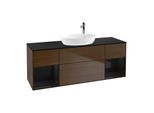 Villeroy und Boch Finion Waschtischunterschrank F982PHGN 160cm, Abdeckplatte black matt, Regale Glossy black lacquer, Walnut veneer