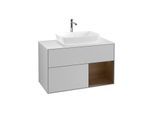 Villeroy und Boch Finion Waschtischunterschrank G781GNGJ 100cm, Abdeckplatte white matt, Emotion, Regale Walnut Veneer, Light grey matt