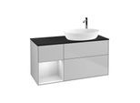 Villeroy und Boch Finion Waschtischunterschrank F922MTGJ 120cm, Abdeckplatte black matt, Regale White matt lacquer, Light grey matt