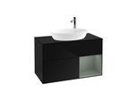 Villeroy und Boch Finion Waschtischunterschrank F902GMPH 100cm, Abdeckplatte black matt, Regale Olive matt lacquer, Glossy Black Lacquer