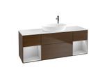Villeroy und Boch Finion Waschtischunterschrank G981GJGN 160cm, Abdeckplatte white matt, Emotion, Regale Light grey matt lacquer, Walnut veneer