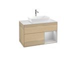 Villeroy und Boch Finion Waschtischunterschrank G781GJPC 100cm, Abdeckplatte white matt, Emotion, Regale Light grey matt lacquer, Oak Veneer