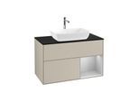 Villeroy und Boch Finion Waschtischunterschrank G782GJHH 100cm, Abdeckplatte black matt, Emotion, Regale Light grey matt lacquer, Sand Matt Lacquer