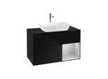 Villeroy und Boch Finion Waschtischunterschrank G782GJPH 100cm, Abdeckplatte black matt, Emotion, Regale Light grey matt lacquer, Glossy Black Lacquer