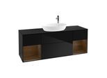 Villeroy und Boch Finion Waschtischunterschrank F982GNPH 160cm, Abdeckplatte black matt, Regale Walnut Veneer, Glossy Black Lacquer