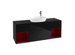 Villeroy und Boch Finion Waschtischunterschrank F982HBPH 160cm, Abdeckplatte black matt, Regale Peony matt lacquer, Glossy Black Lacquer