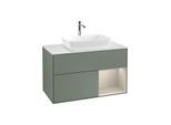 Villeroy und Boch Finion Waschtischunterschrank G781HHGM 100cm, Abdeckplatte white matt, Emotion, Regale sand matt lacquer, Olive Matt Lacquer
