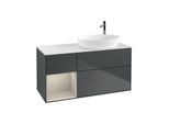 Villeroy und Boch Finion Waschtischunterschrank G921HHHG 120cm, Abdeckplatte white matt, Emotion, Regale sand matt lacquer, Midnight Blue Matt Lacquer
