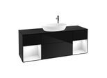 Villeroy und Boch Finion Waschtischunterschrank G982GFPH 160cm, Abdeckplatte black matt, Emotion, Regale Glossy white lacquer, Glossy Black Lacquer