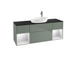 Villeroy und Boch Finion Waschtischunterschrank G982MTGM 160cm, Abdeckplatte black matt, Emotion, Regale White matt lacquer, Olive Matt Lacquer